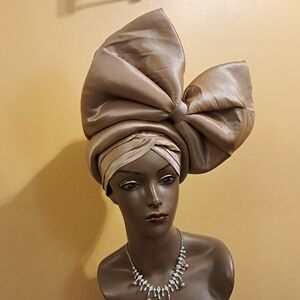 SALE! New Chic Handmade Raw Silk Headgear Turban  With  Oversized Bow One Size